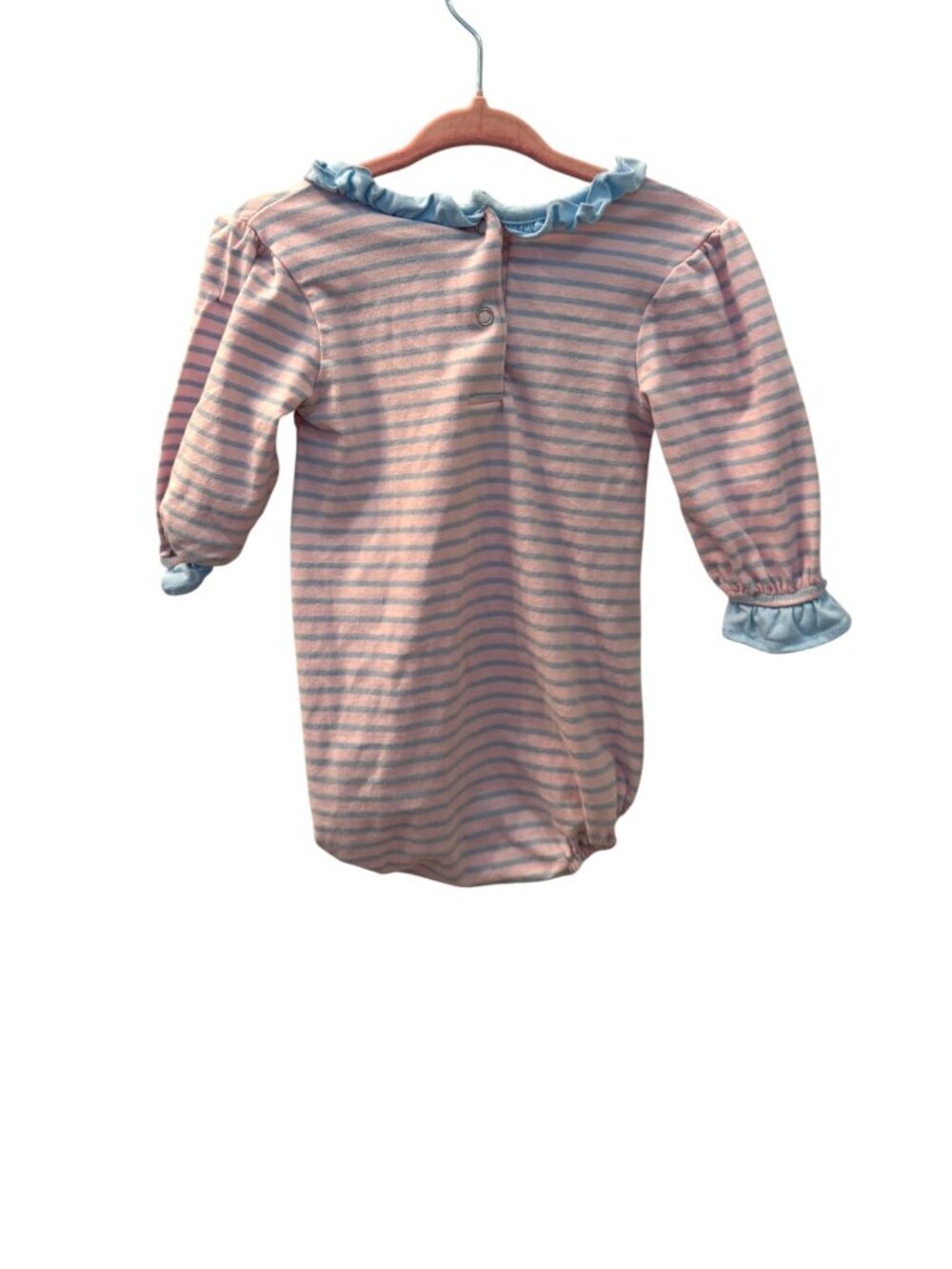 JellyBean Bubble Romper Girls Size 6M Blue & Pink Striped Bow Detail Outfit - Picture 2 of 7